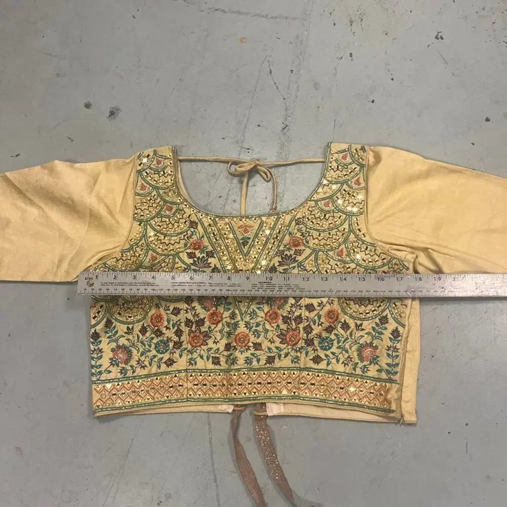 Boho Embroidered Lace Up Crop Blouse